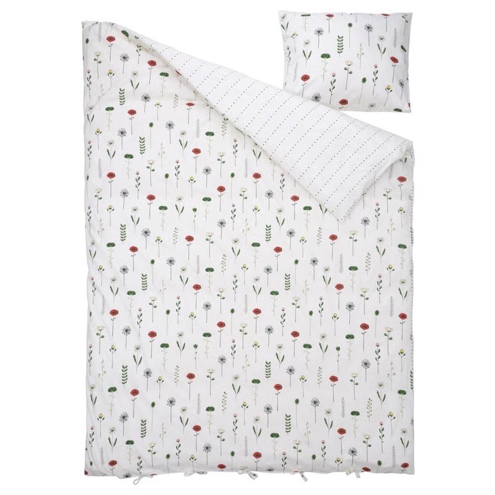 White Floral Dot Duvet Cover with Colorful Accent Prints